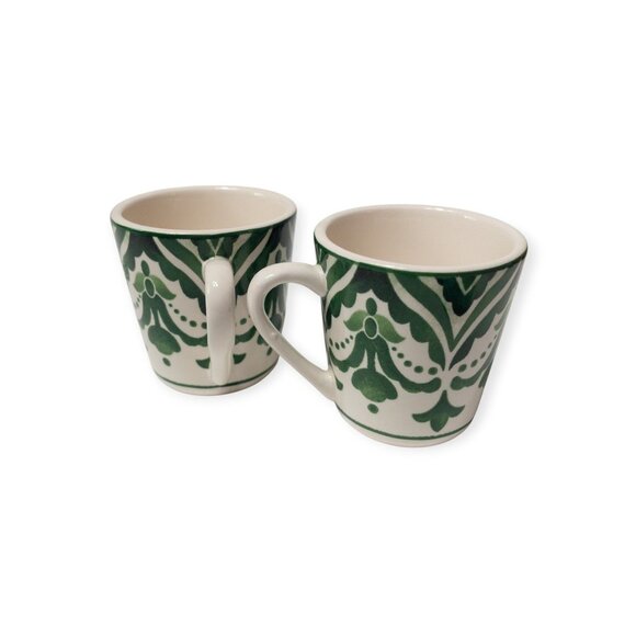 Sur La Table Green Handpainted Espresso Mugs Pottery - Picture 1 of 6